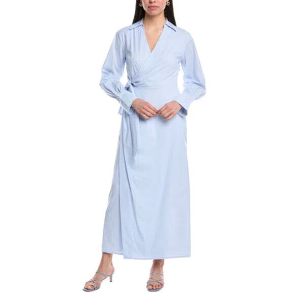 Simkhai Dress 12 Briar Wrap Effect Striped Maxi Shirt Belted Office Work Luxury - Picture 2 of 16